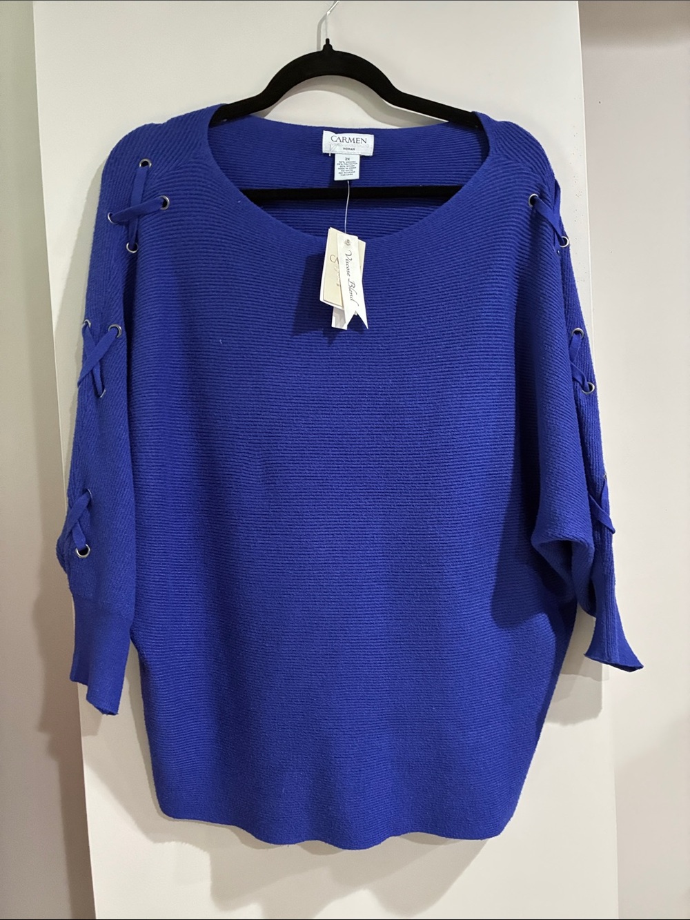 Carmen Marc NWT Valvo Royal Blue Lace-Up Sleeve Sweater
